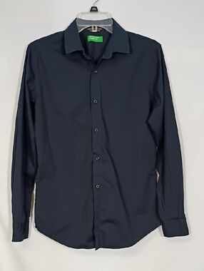 EUC United Colors Of Benetton Men's Long Sleeve Button-Up Shirt Navy Blue Sz Sm